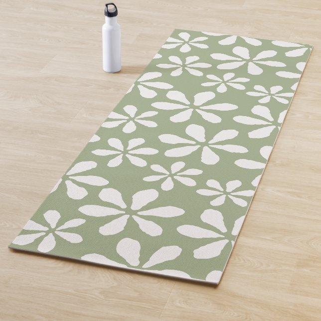 Tapis De Yoga Motif Floral Fille Sage Vert Fleur botanique (En situation)