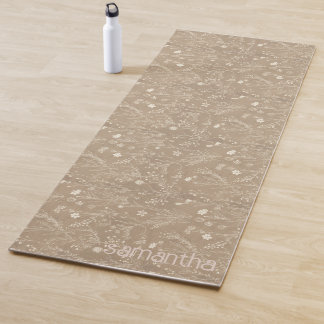 Tapis De Yoga Motif floral marron botanique moderne