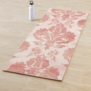 Tapis De Yoga Motif Floral Vintage Papier Aquarelle Rose Damassé