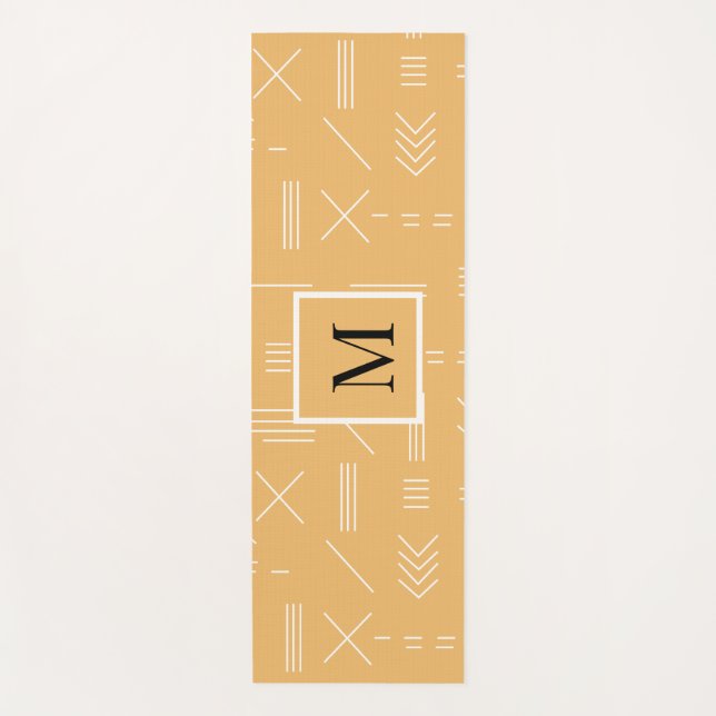 Tapis De Yoga Motif géométrique de monogramme personnalisé jaune (Devant)