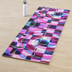 Tapis De Yoga Motif géométrique des Carrés Abstraits rose pourpr