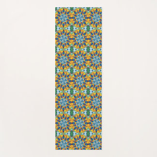 Tapis De Yoga Motif géométrique fractal bleu et jaune