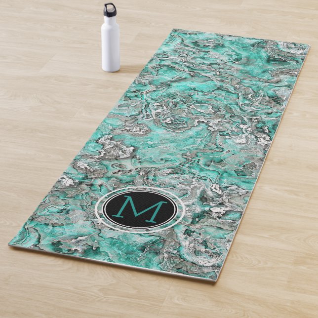 Tapis De Yoga Motif gris gris argenté Turquoise personnalisé (En situation)