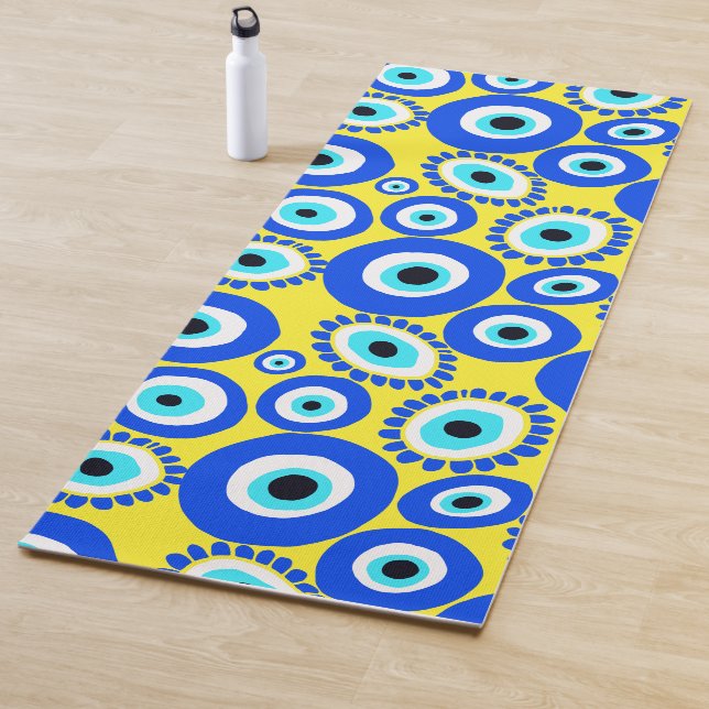 Tapis De Yoga Motif jaune bleu oculaire grec (En situation)