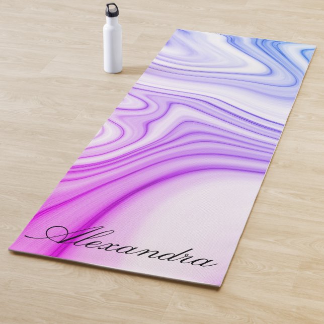 Tapis De Yoga motif liquide bleu rose marbre moderne (En situation)