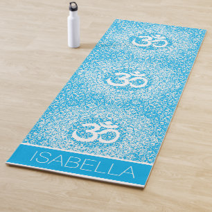 Tapis De Yoga Motif Mandala bleu blanc Om Bliss Personnalisé