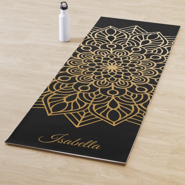 Tapis De Yoga Motif Mandala Or Élégant Personnalisable  (En situation)