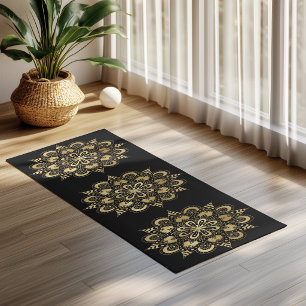 Tapis De Yoga Motif Mandala Or Noir Boho