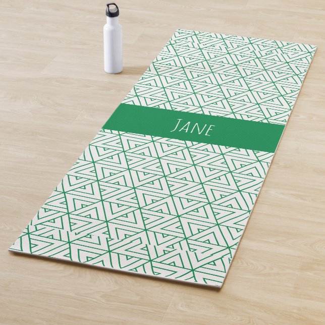 Tapis De Yoga Motif minimal blanc vert Hexagon (En situation)