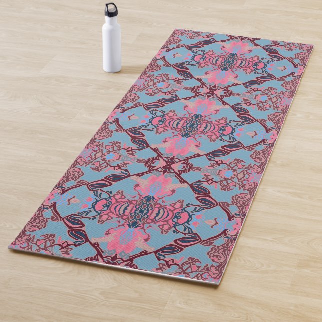 Tapis De Yoga Motif moderne chic baroque en bleu violet rose (En situation)