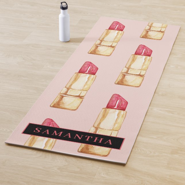 Tapis De Yoga Motif moderne rose et rouge rouge rouge Fille avec (En situation)