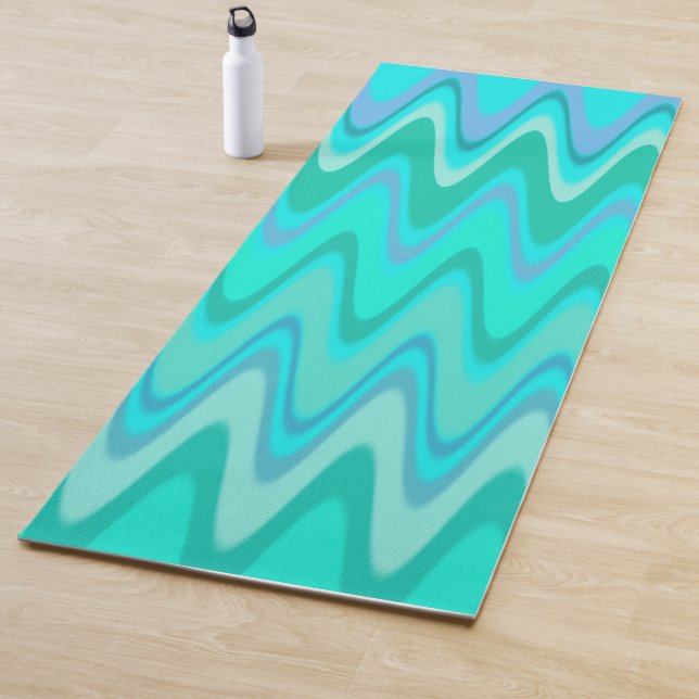 Tapis De Yoga Motif moderne zigzag - vagues turquoise (En situation)