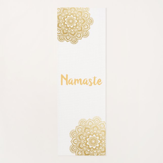 Tapis De Yoga Motif Namaste de mandala de Mehendi d'or (Devant)