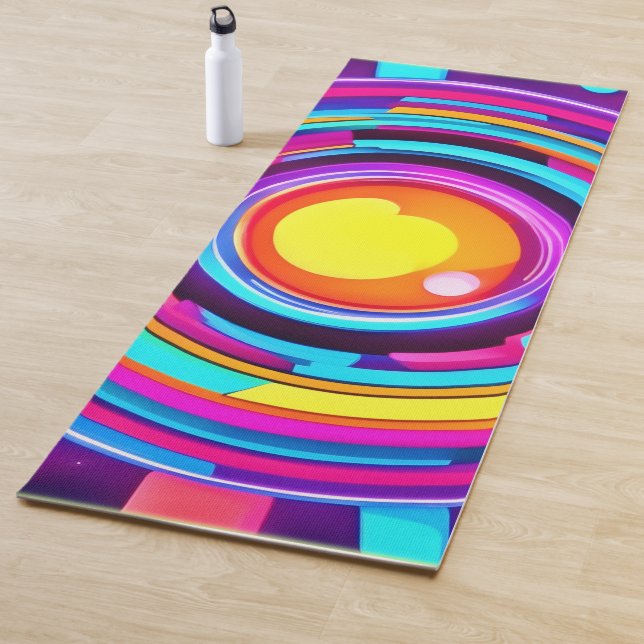Tapis De Yoga Motif Neon Circle Vortex (En situation)