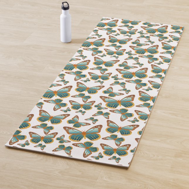 Tapis De Yoga Motif papillon bleu dégradé (En situation)
