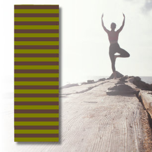 Tapis De Yoga Motif rayé en chocolat brun et vert olive