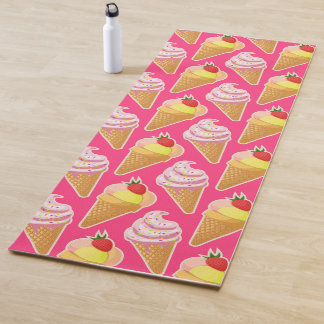 Tapis De Yoga Motif rose Kawaii avec crème glacée aux fraises