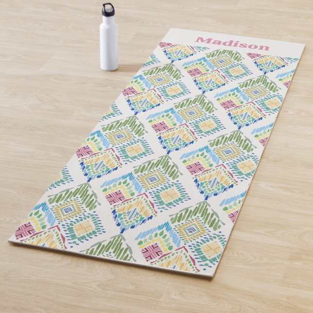 Tapis De Yoga Motif sans fil Ikat Floral (En situation)