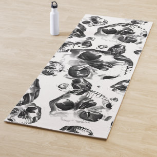 Tapis De Yoga Motif squelettique d'art de crâne de crânes noirs