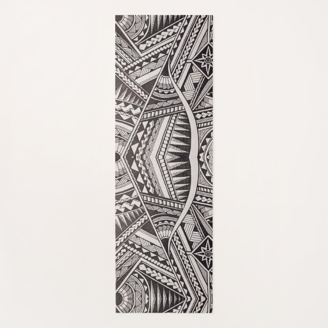 Tapis De Yoga Motif tribal géométrique moderne noir et blanc (Devant)