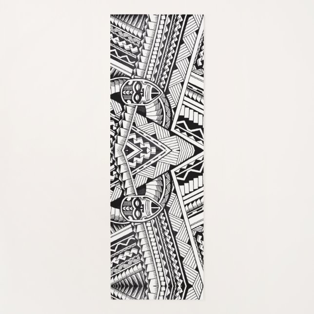 Tapis De Yoga Motif tribal géométrique moderne noir et blanc (Devant)