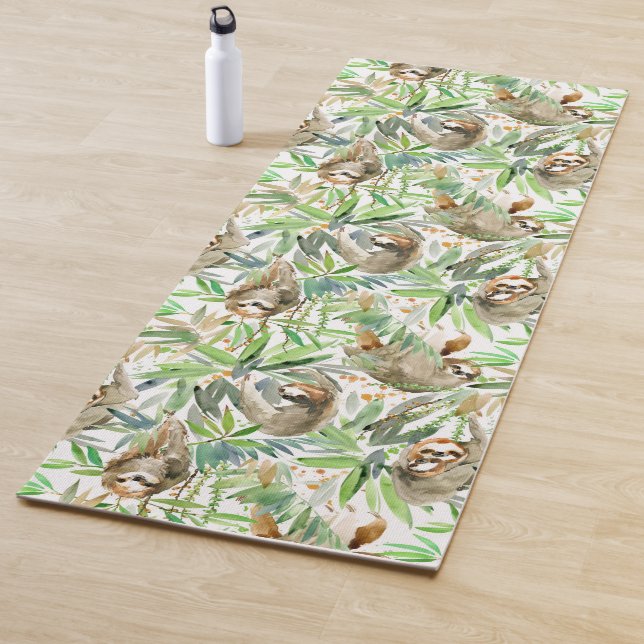 Tapis De Yoga Motif tropical de paresse d'aquarelle (En situation)