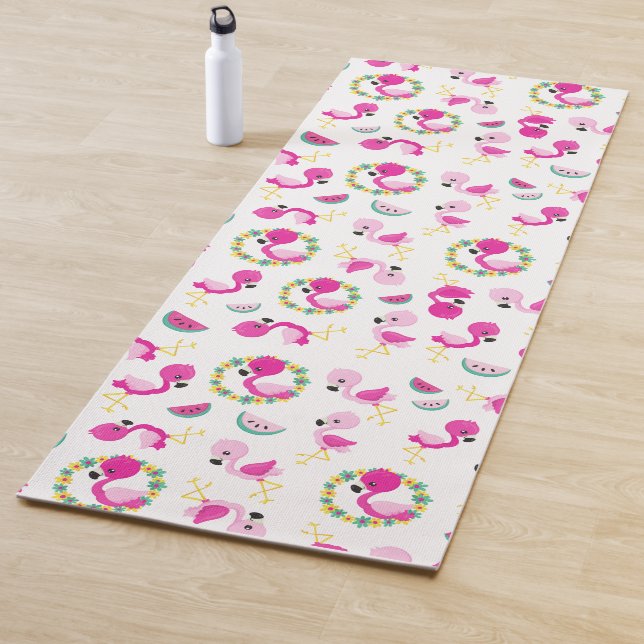 Tapis De Yoga Motif tropical, Flamants roses, pastèques, Fleurs (En situation)