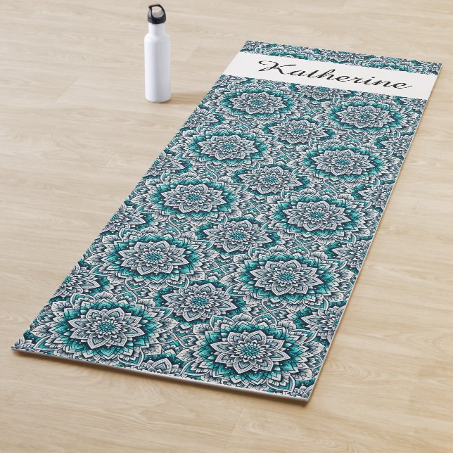 Tapis De Yoga motif turquoise de mandalas (En situation)