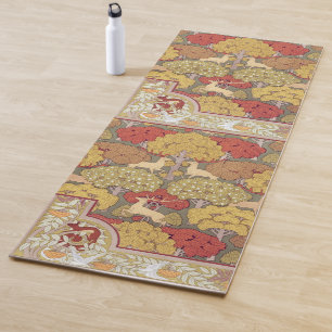 Tapis De Yoga Motif Vert Sauge Forêt Cerf Stag Vintage