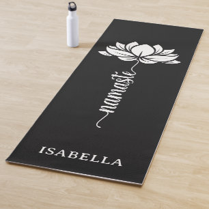 Tapis De Yoga Namaste Lotus Flower Modern Black Nom personnalisé
