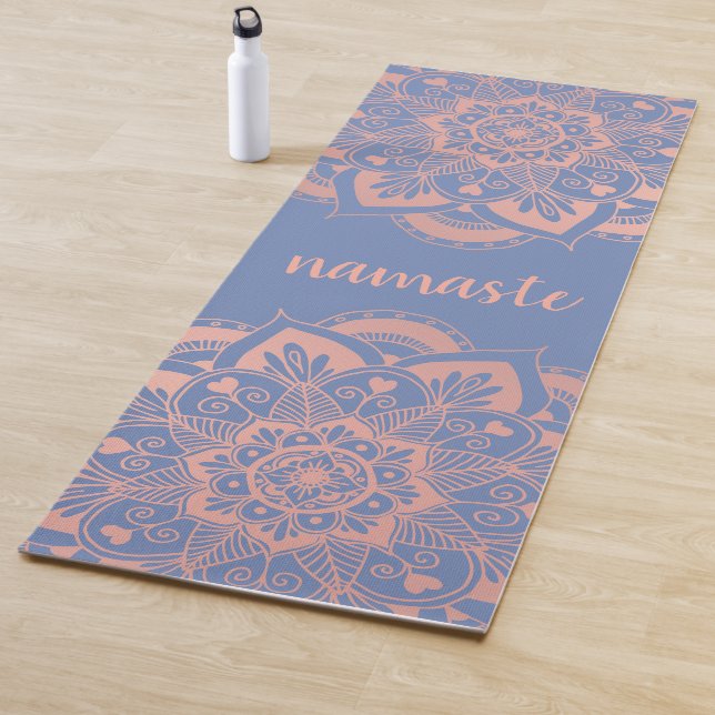 Tapis De Yoga Namaste Rose Gold Mandala Flower Blue (En situation)