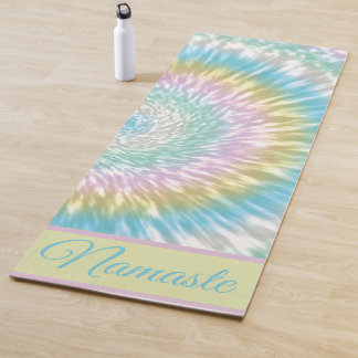 Tapis De Yoga Namaste Tie Dye Pastel Arc-en-ciel rose jaune bleu