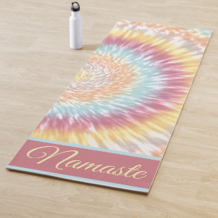 Tapis De Yoga Namaste Tie Dye Pastel Rainbow Aqua rose jaune