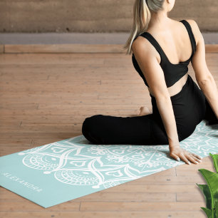 Tapis De Yoga Neo Mint et Mandala Blanc Personnalisé Boho