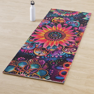 Tapis De Yoga Néon Floral Tournesol Chakra Méditation Yoga