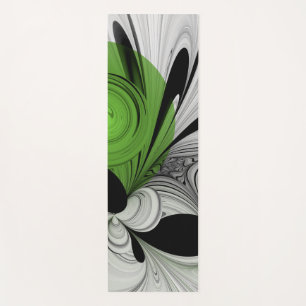 Tapis De Yoga Noir Abstrait et blanc avec art fractal vert