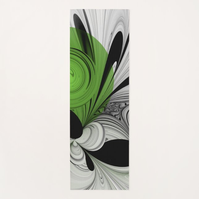 Tapis De Yoga Noir Abstrait et blanc avec art fractal vert (Devant)