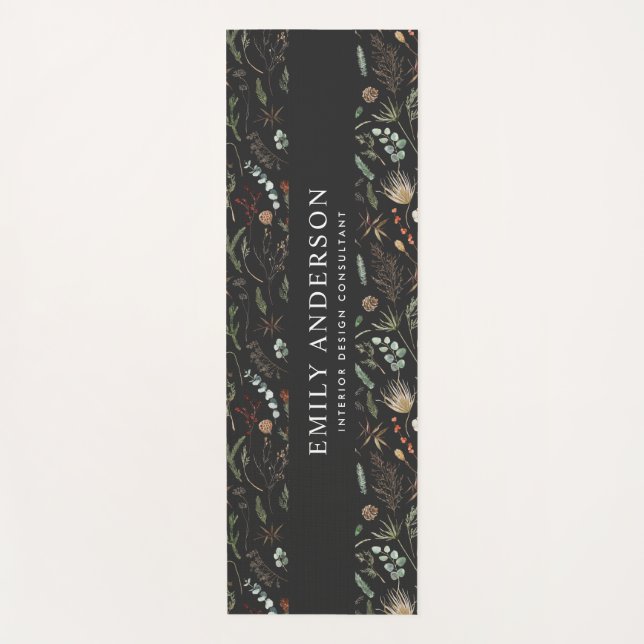 Tapis De Yoga noir moderne botanique élégant contemporain (Devant)