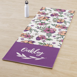 Tapis De Yoga Nom des fleurs de pêche violet dans le script de b