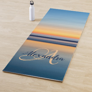 Tapis De Yoga Nom du monogramme Blue Orange Zen Beach Ocean Suns