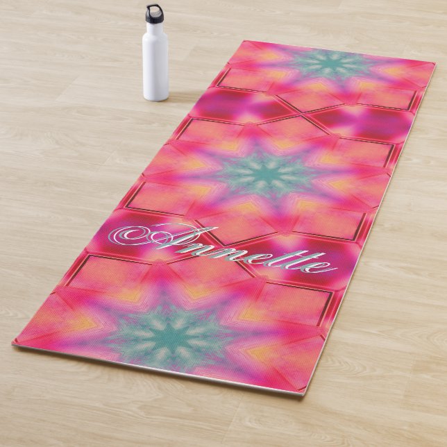 Tapis De Yoga Nom du monogramme Motif couleur bleu étoile | (En situation)