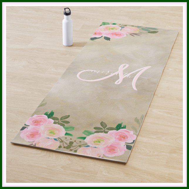 Tapis De Yoga Nom du monogramme personnalisé à la crème chic (Créateur téléchargé)