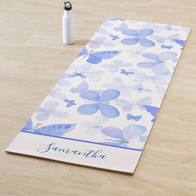 Tapis De Yoga Nom du papillon bleu moderne (En situation)