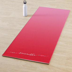 Tapis De Yoga Nom du script Coeur Ombre rose et rouge