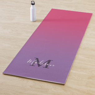 Tapis De Yoga Nom du script du monogramme de dégradé rose minima