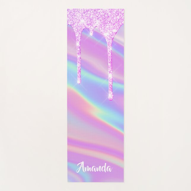 Tapis De Yoga Nom Holographie Pink Drives Unicorn Pastels (Devant)