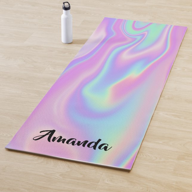 Tapis De Yoga Nom Idée cadeau Holographique rose Ombre (En situation)