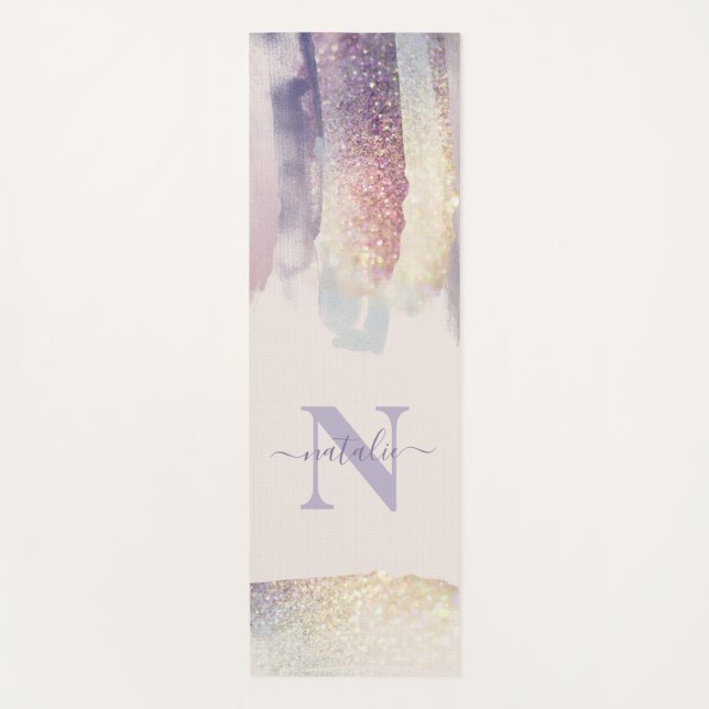 Tapis De Yoga Nom initial de la parties scintillant rose pourpre (Devant)
