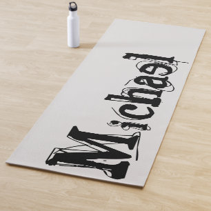 Tapis De Yoga Nom monogramme moderne minimaliste noir gris