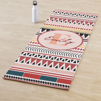 Tapis De Yoga Nom personnalisé Aztec Elegance Rouge chaud Motif